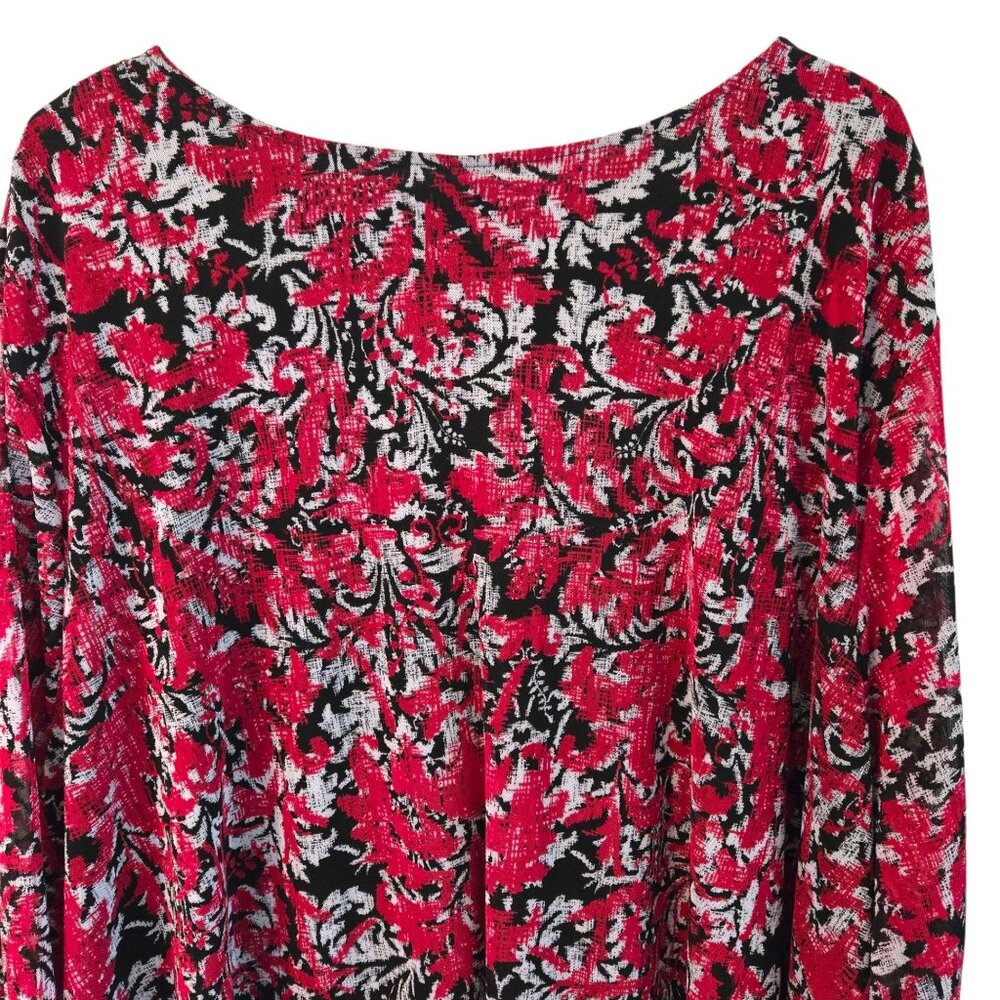 Catherines Plus Size 5X Red/Black Floral Tunic V-Neck Long Sleeve Stretch Top - Picture 5 of 8